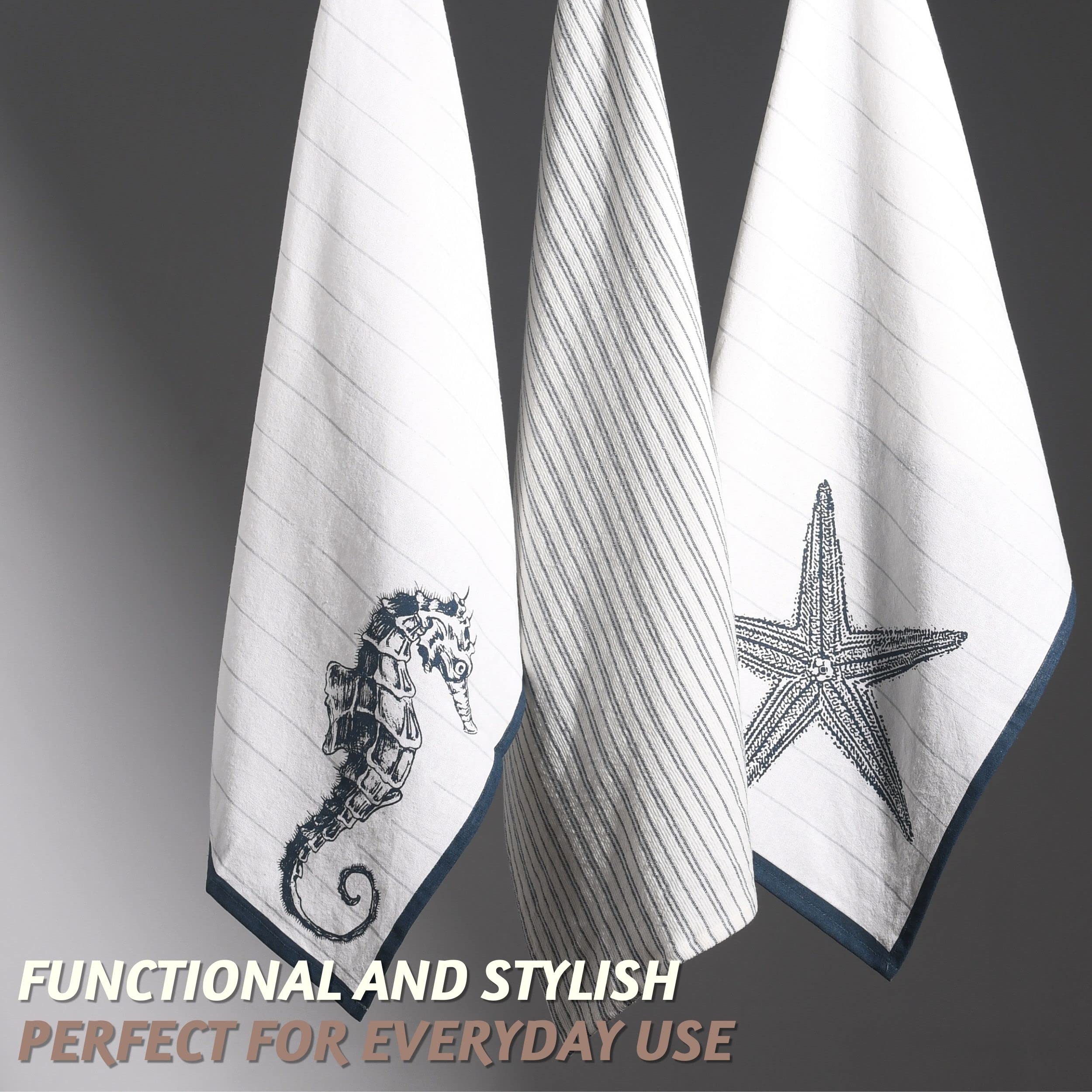 Folkulture 18" x 28" Set of 3 Kitchen Towel - Coastal Midnight Blue