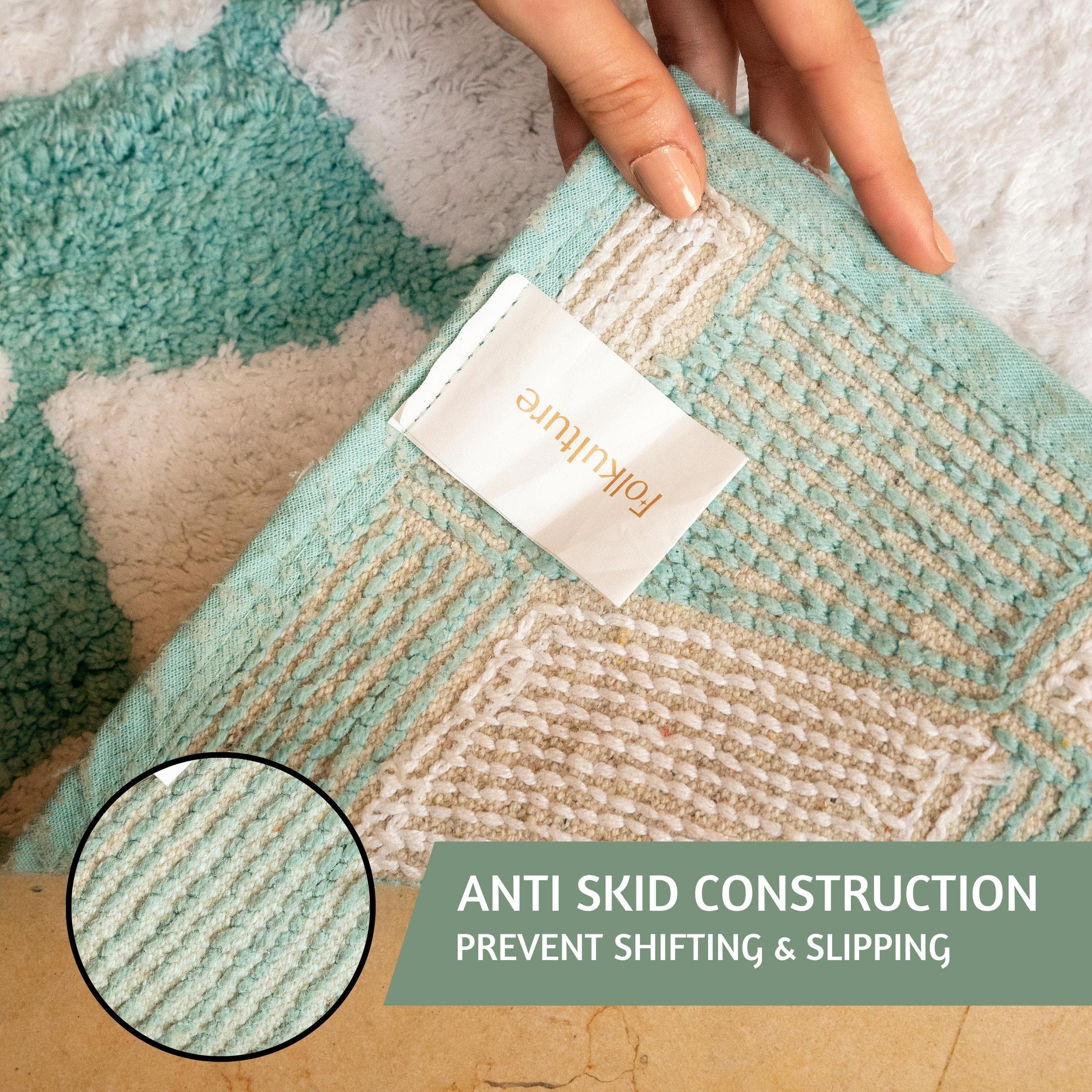 Folkulture 17 X 24" Bathrugs 100% Cotton Dancing Check - Aqua