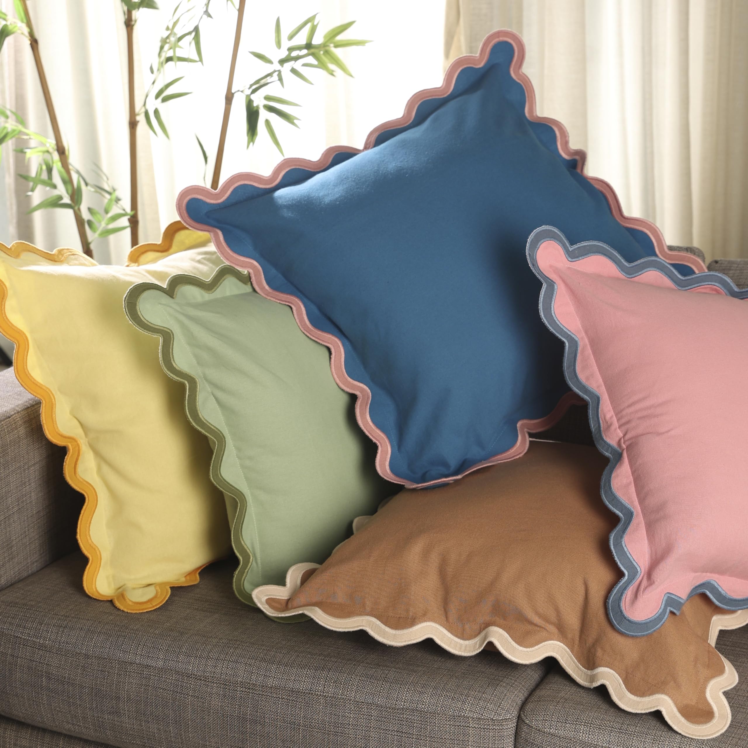 Folkulture 20" X 20" Set of 2 Cushion Cover Scallop Embroidery Oasis - Forest Sage