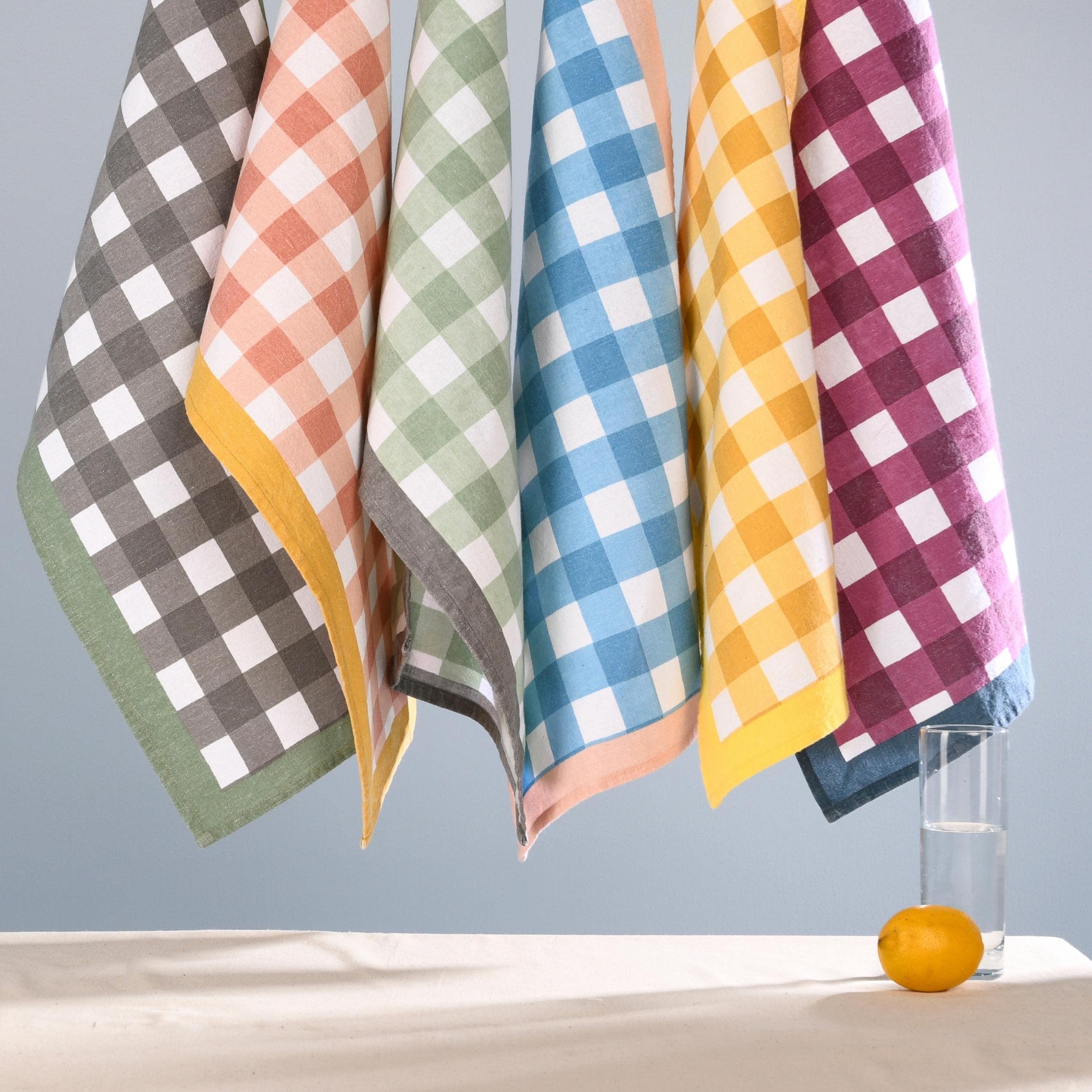 Folkulture Set of 6 - Kitchen Towel 100% Recycled Gingham Assorted