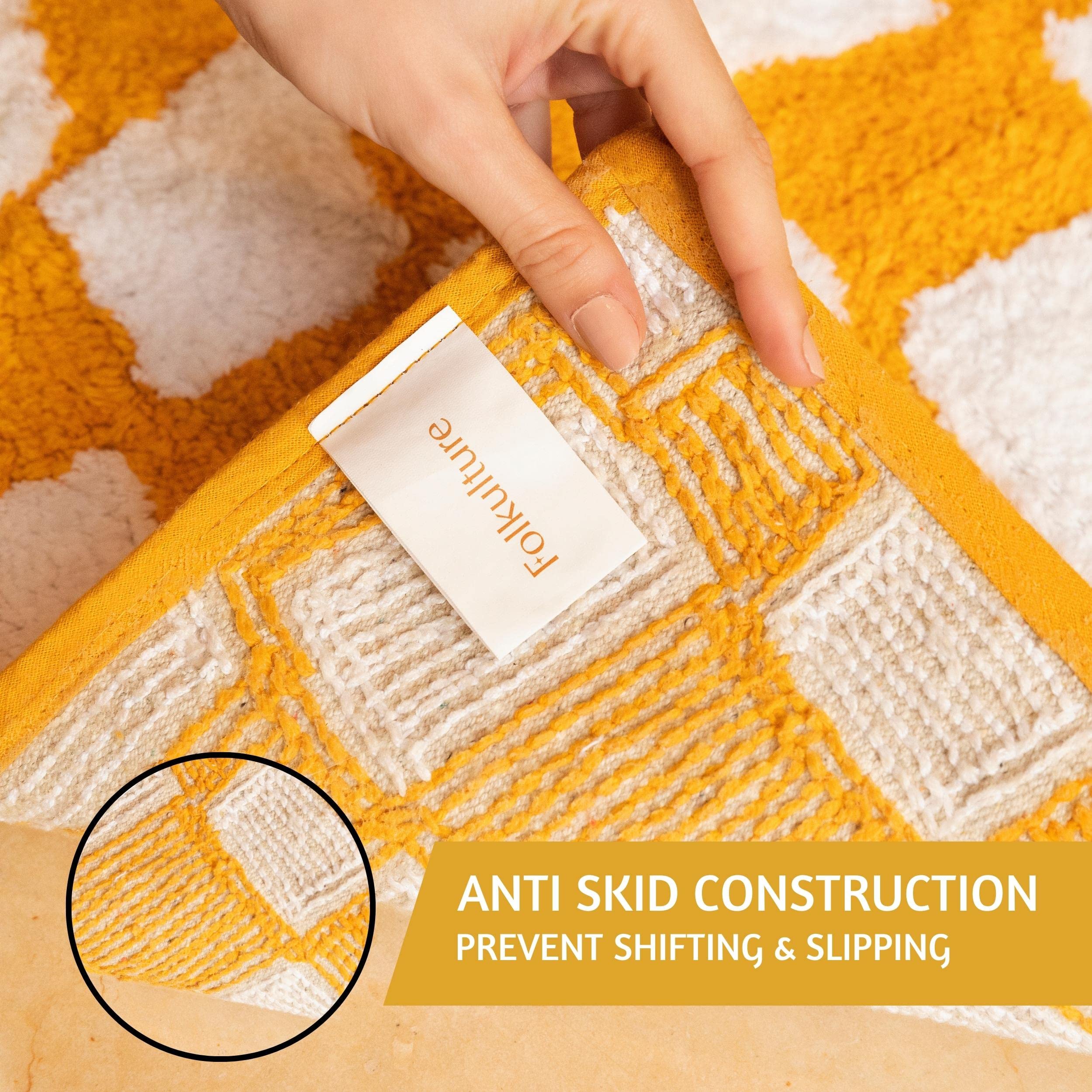 Folkulture 17 X 24" Bathrugs 100% Cotton Dancing Check - Yellow