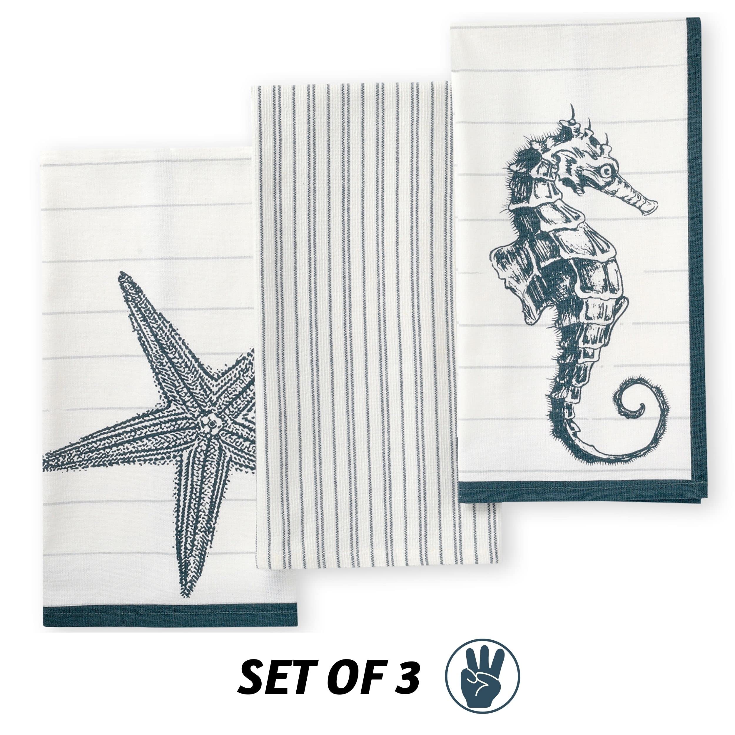 Folkulture 18" x 28" Set of 3 Kitchen Towel - Coastal Midnight Blue