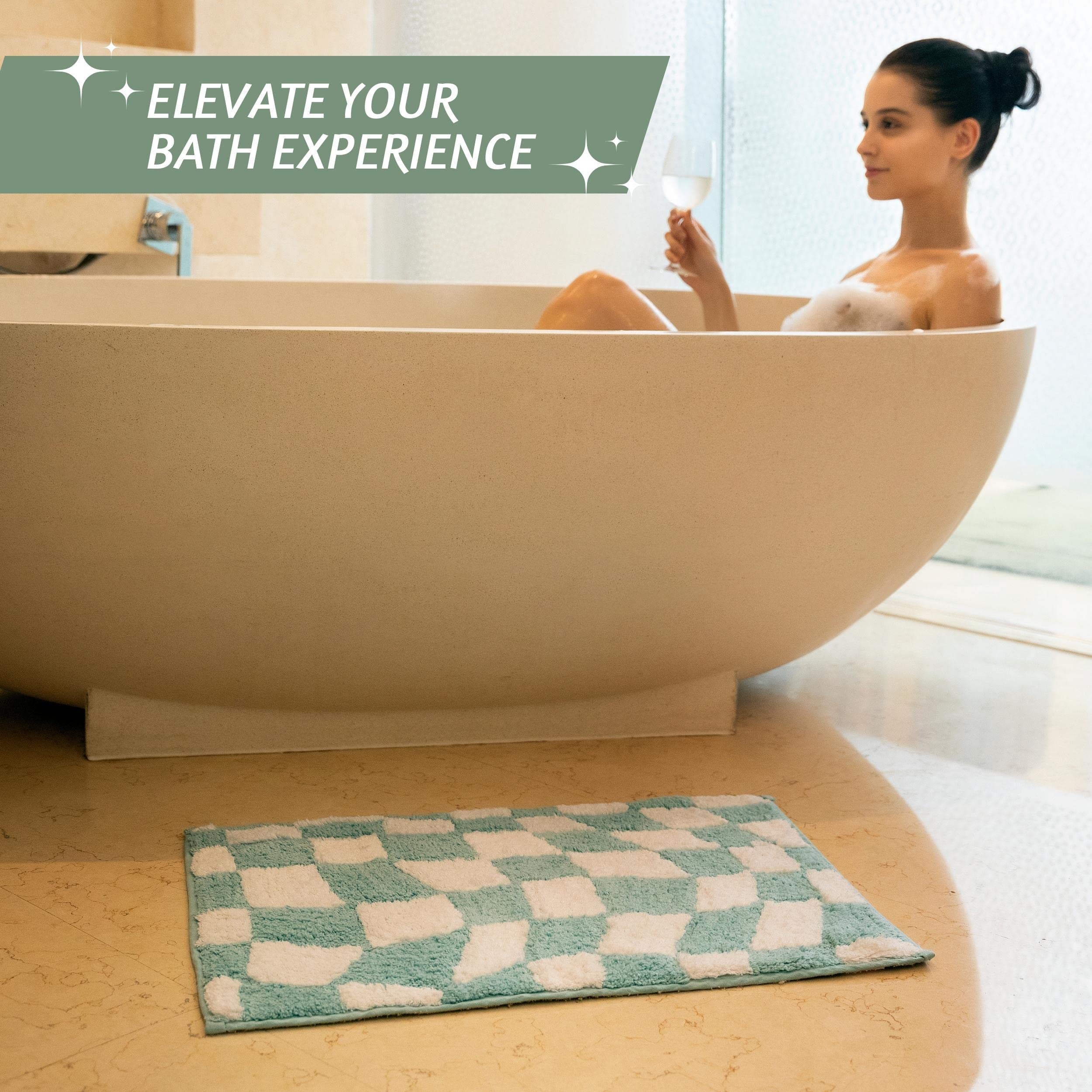Folkulture 17 X 24" Bathrugs 100% Cotton Dancing Check - Aqua