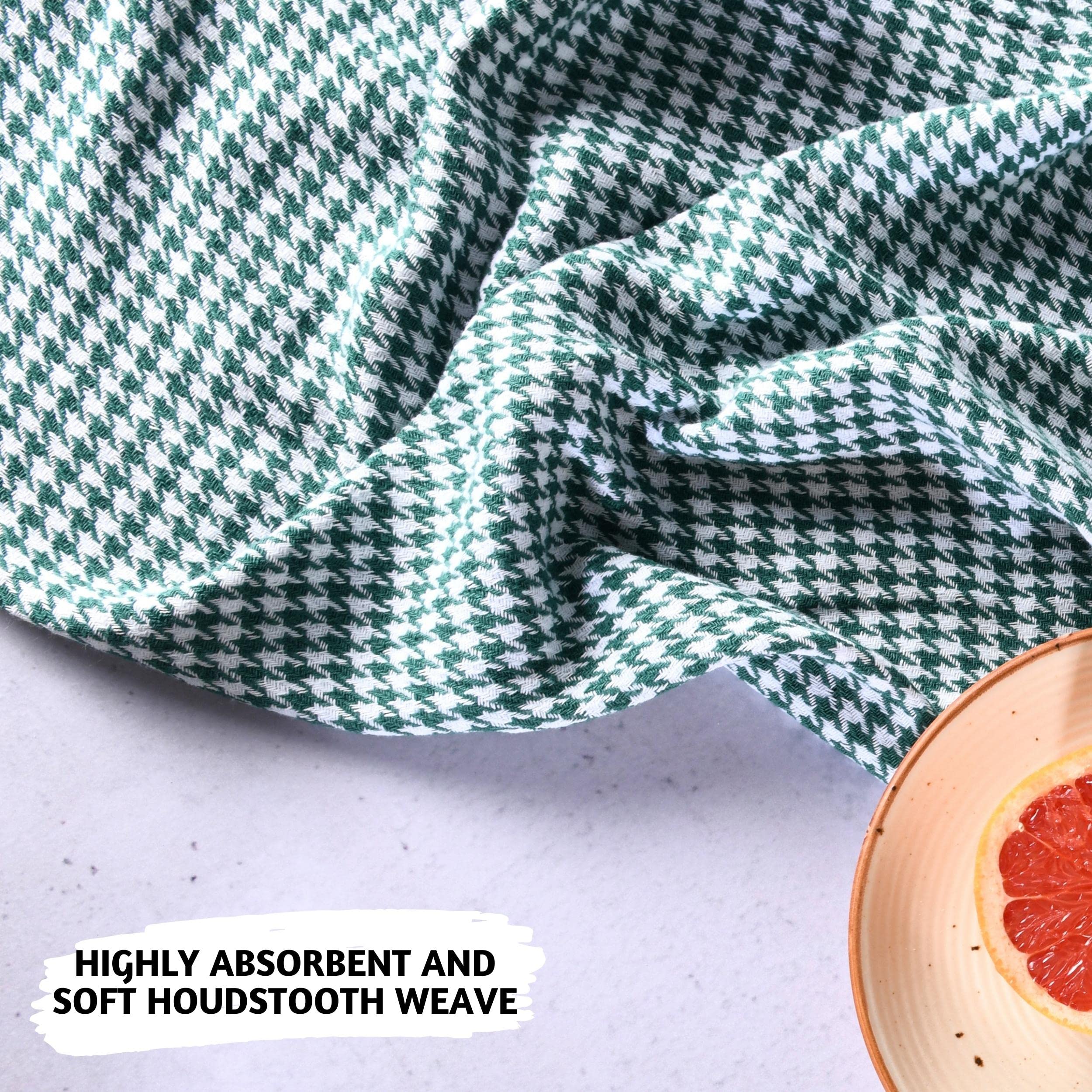 Folkulture 20" x 28" Set of 4 Kitchen Towel Houndstooth Jungle Green