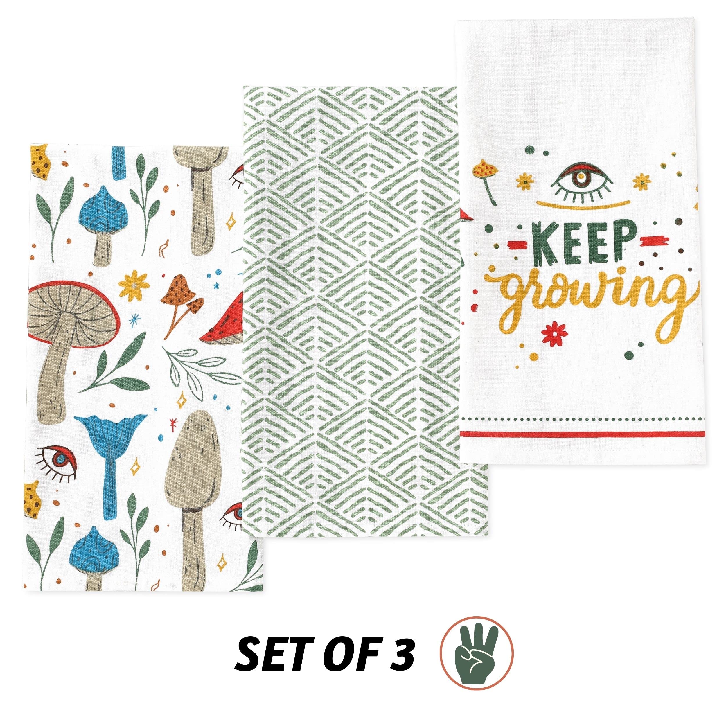Folkulture Set of 3 Kitchen Towel 100% Recycled Cotton Magic Mushroom 20" x 26"