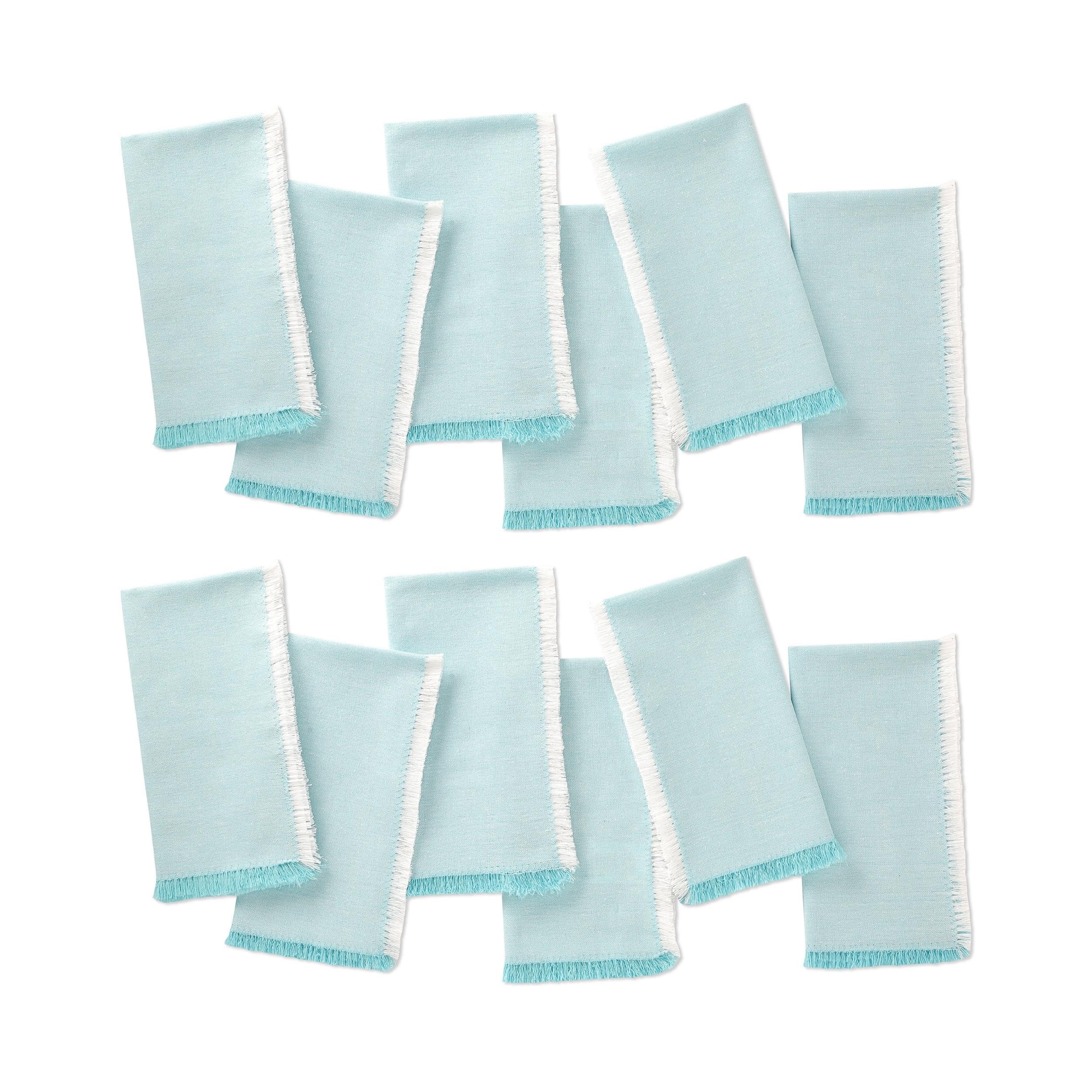 Folkulture Set of 12 Fringed Napkins Recycled Cotton - Cornflower blue
