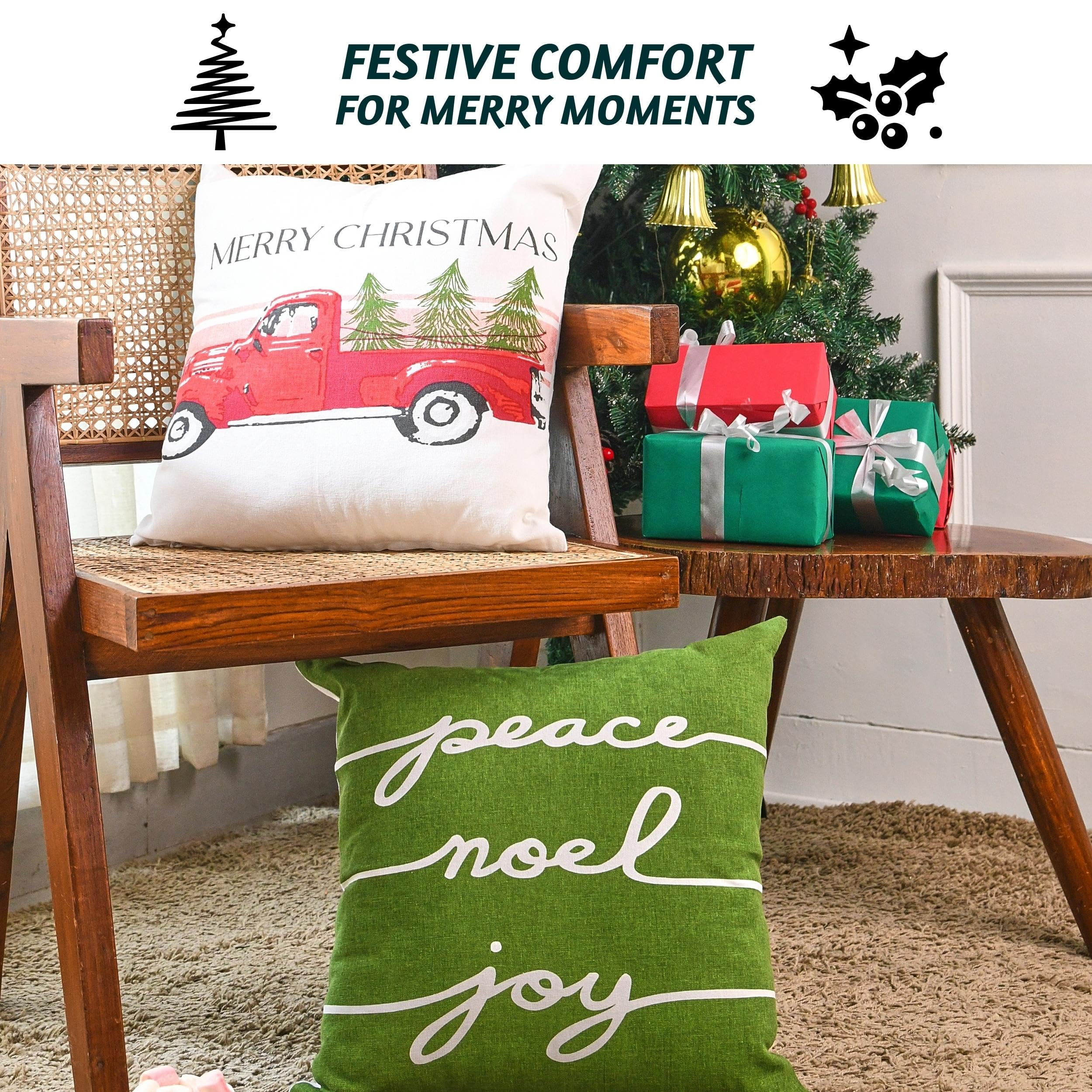 Folkulture 18" X 18" Set of 4 Cushion Covers Merry Christmas