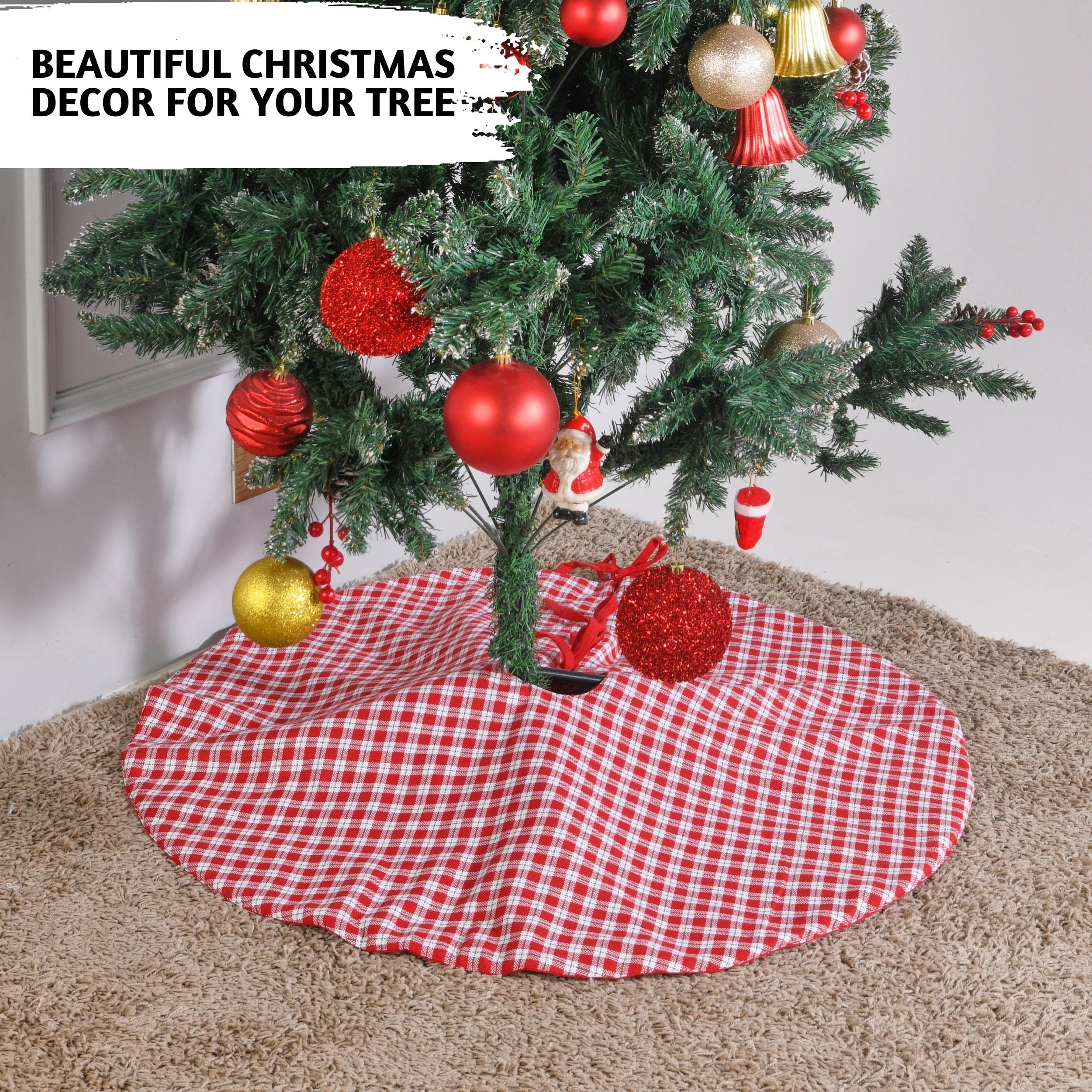 Folkulture 48" Round Red Checks Tree Skirt